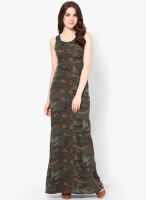 Harpa Green Colored Printed Maxi Dress
