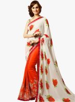Hypnotex Orange Printed Saree