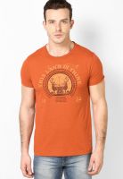 Incult Orange Printed Round Neck T-Shirts