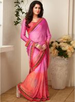 Inddus Pink Printed Saree