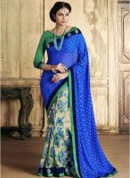 Indian Women By Bahubali Blue Embroidered Saree