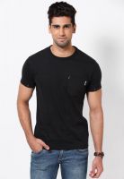 Jack & Jones Black Solid Round Neck T-Shirts