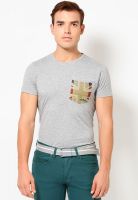 Jack & Jones Grey Solid Round Neck T-Shirts