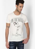 Jack & Jones Off White Printed Round Neck T-Shirts