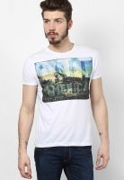 Jack & Jones White Printed Round Neck T-Shirts