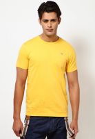 Jack & Jones Yellow Solid Round Neck T-Shirts