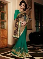 Kalista Fashions Green Embroidered Saree