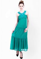 La Zoire Green Colored Embellished Asymmetric Dress