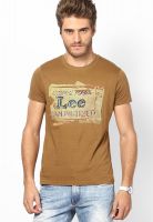 Lee Brown Printed Round Neck T-Shirts