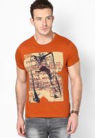 Lee Orange Printed Round Neck T-Shirts