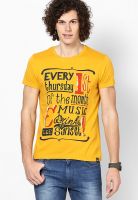 Lee Yellow Printed Round Neck T-Shirts