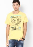 Lotto Yellow Printed Round Neck T-Shirts