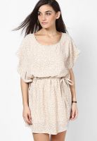 Mojo Beige Colored Printed Skater Dress