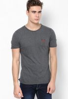 Monteil & Munero Dark Grey Solid Round Neck T-Shirts