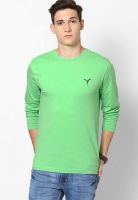 Monteil & Munero Green Solid Round Neck T-Shirts