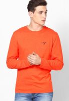 Monteil & Munero Orange Solid Round Neck T-Shirts
