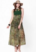 NINETEEN Green Colored Printed Maxi Dress
