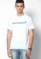 Nautica White Solid Round Neck T-Shirts