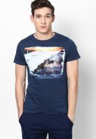 Phosphorus Navy Blue Printed Round Neck T-Shirts