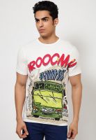 Probase Beige Printed Round Neck T-Shirts