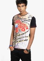 Probase Black Printed Round Neck T-Shirts