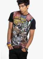 Probase Black Printed Round Neck T-Shirts