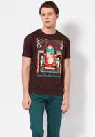 Probase Brown Printed Round Neck T-Shirts