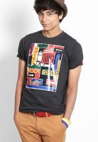 Probase Grey Printed Round Neck T-Shirts