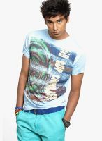 Probase Light Blue Printed Round Neck T-Shirts