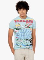 Probase Light Blue Printed Round Neck T-Shirt