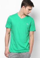 Puma Green Solid V Neck T-Shirts