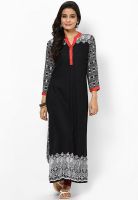 Raindrops Black Chikankari Printed Rayon Kurta