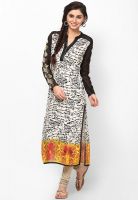 Raindrops Black Embroidered Abstract Print Rayon Kurta