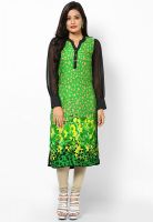 Raindrops Green Animal Print Rayon Kurta