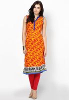 Raindrops Orange Printed Cambric Kurta