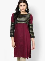 Raindrops Purple Color Block Cotton Silk Kurta
