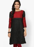 Raindrops Red Color Block Cotton Silk Kurta