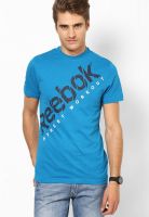 Reebok Aqua Blue Printed Round Neck T-Shirts