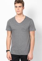 River Island Grey Stripe Vneck T Shirt