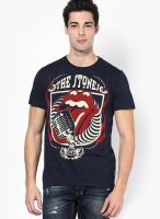 Rolling Stone Blue Printed Round Neck T-Shirts