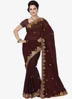 Saree Swarg Coffee Embroidered Saree With Blouse
