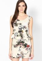 See Designs Light Grey Colored Printed Peplum Dress