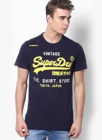 Superdry Navy Blue Solid Round Neck T-Shirts