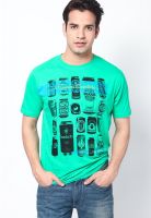 TBASE Green Graphic Round Neck T-Shirts