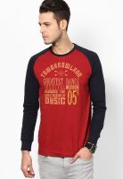 TBASE Red Printed Round Neck T-Shirts