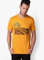 TBASE Yellow Printed Round Neck T-Shirts