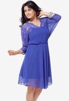 The Vanca Blue Colored Solid Skater Dress