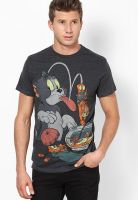 Tom & Jerry Dark Grey Printed Round Neck T-Shirts