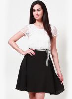 Tops And Tunics White Colored Solid Skater Dress