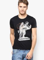 United Colors of Benetton Black Graphic Round Neck T-Shirts